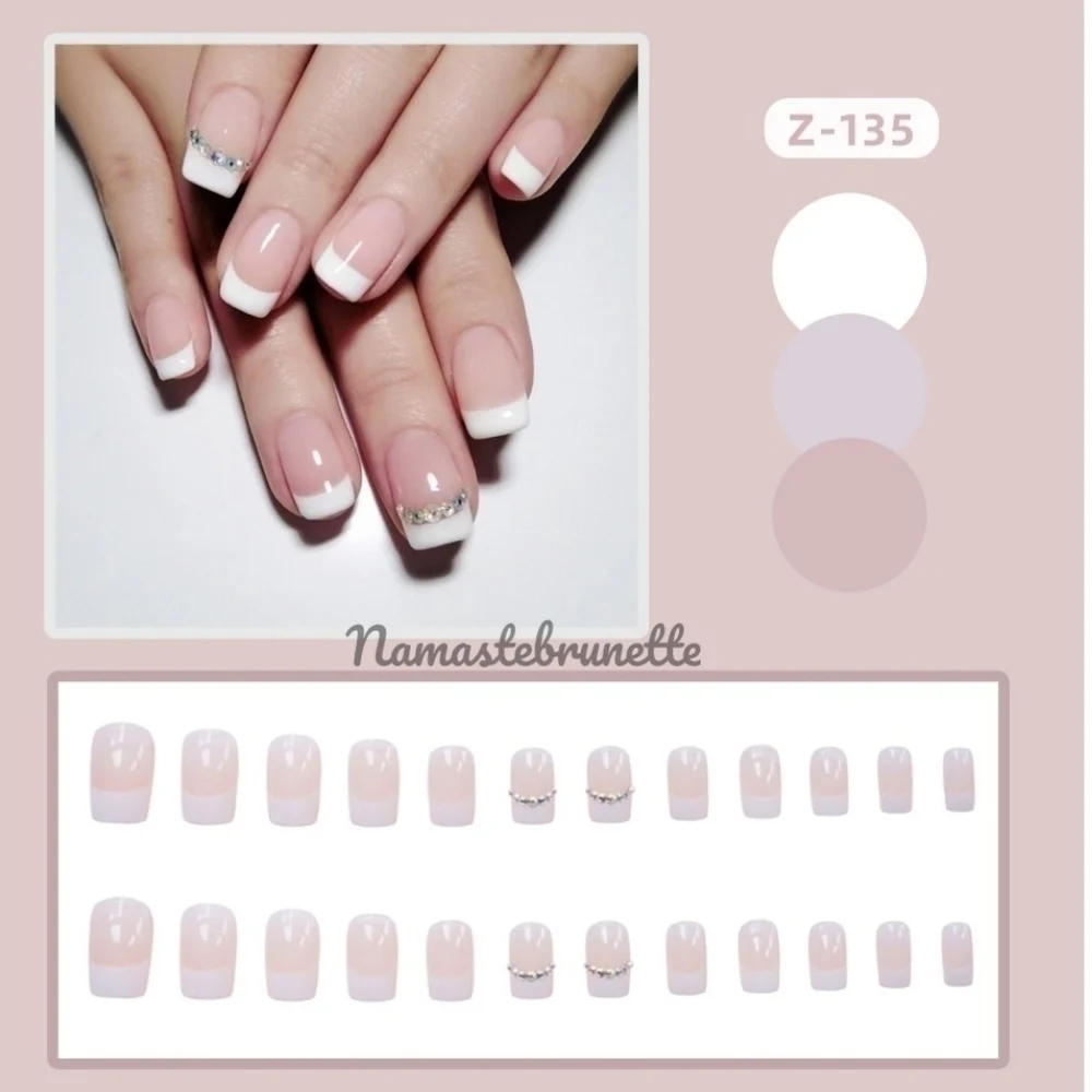 2/$16 Rhinestone French Manicure Press On Nails